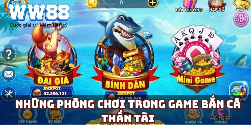 Những phòng chơi trong game bắn cá thần tài